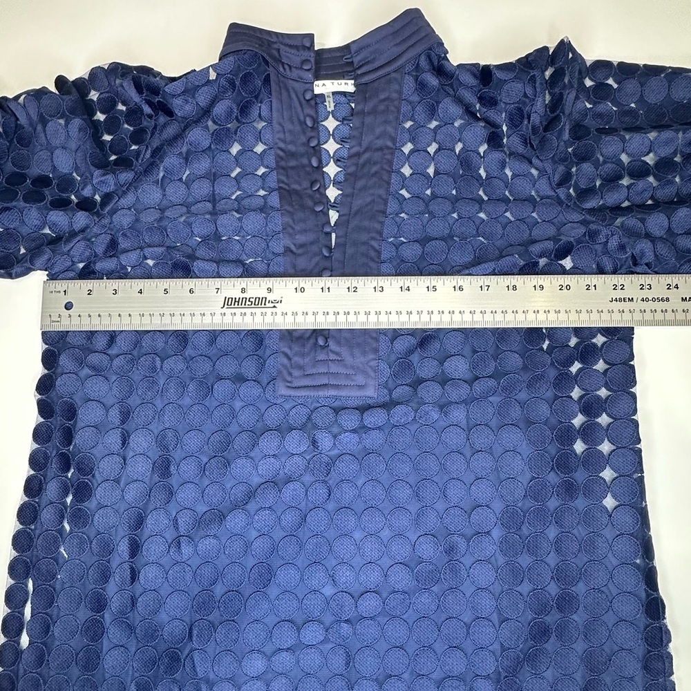 Trina Turk Blue Bianca Oversized Blouse w/Cuffs & Mandarin Collar.  XL, EUC! - Picture 9 of 11